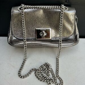 SOLD NWOT Coach Silver Metallic Shoulder Bag with Chain Strap